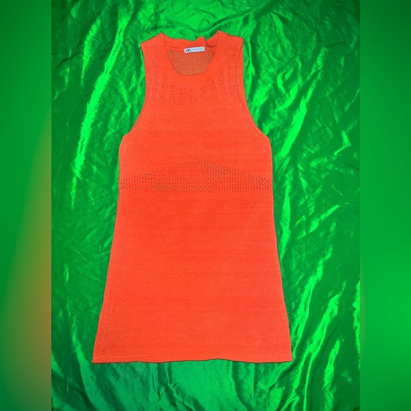 Zara Chenille Orange Sleeveless Knit Mini Dress size Large - Picture 2 of 9